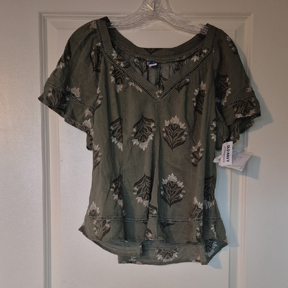 Olive Green Floral Women’s Top